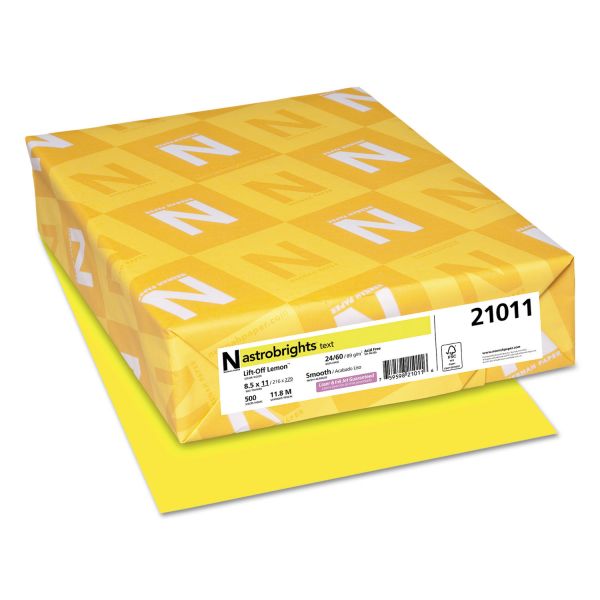 WAU21011 Astrobrights Color Paper, 24 lb, 8 1/2 x 11, Lift-Off Lemon, 500 Sheets/Ream