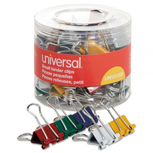 UNV31028 Universal Small Binder Clips, 3/8" Capacity, 3/4" Wide, Assorted Colors, 40/Pack