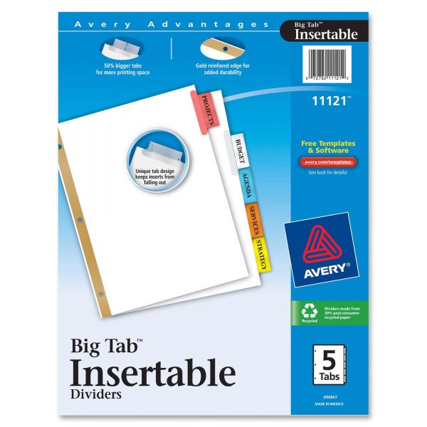 AVE11121 Avery Insertable Big Tab Dividers, 5-Tab, Multi-color Tab, Letter, 1 Set