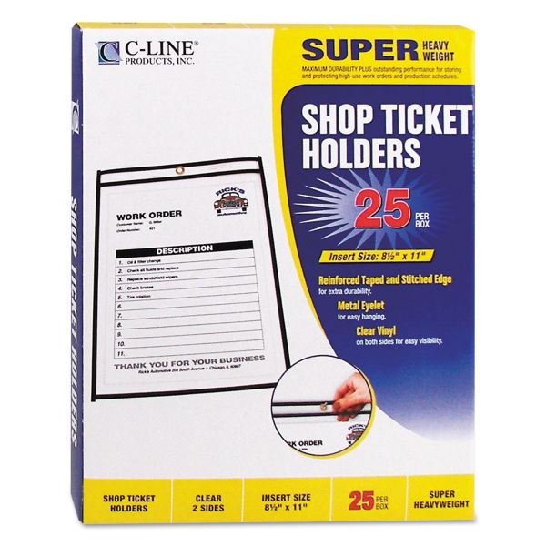 CLI46911 C-Line Shop Ticket Holders, Stitched, Both Sides Clear, 50 Sheets, 8 1/2 x 11, 25/BX