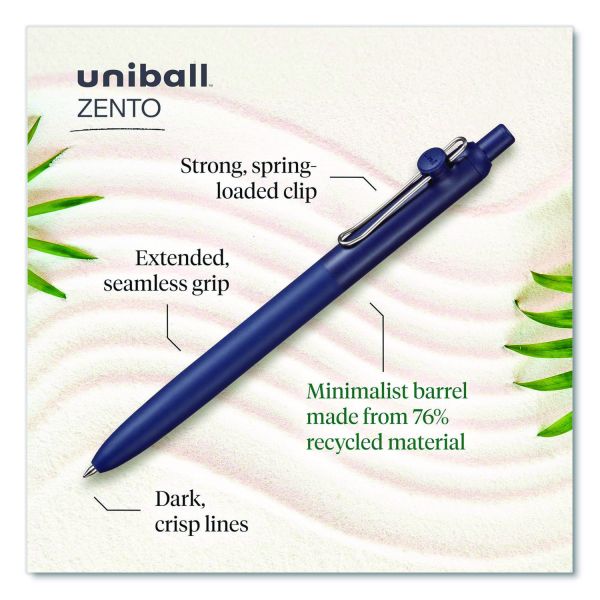 uniball Zento Gel Pen, Retractable, Medium 0.7 mm, Black Ink