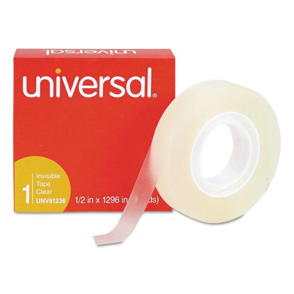 UNV81236 Universal Invisible Tape, 1/2" x 1296", 1" Core, Clear