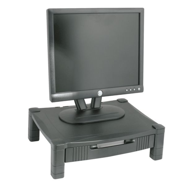 KTKMS420 Kantek Height-Adjustable Stand with Drawer, 17 x 13 1/4 x 3 to 6 1/2, Black