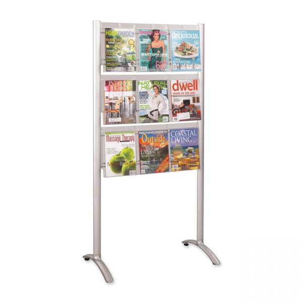 SAF4135SL Safco Luxe Magazine Rack, Nine Compartments, 31-3/4w x 20d x 62-3/4h, Clear/Silver
