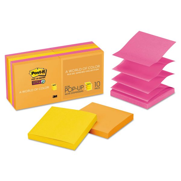MMMR33010SSAU Post-it Pop-up Notes Super Sticky Pop-up 3 x 3 Note Refill, Rio de Janeiro, 90 Notes/Pad, 10 Pads/Pack