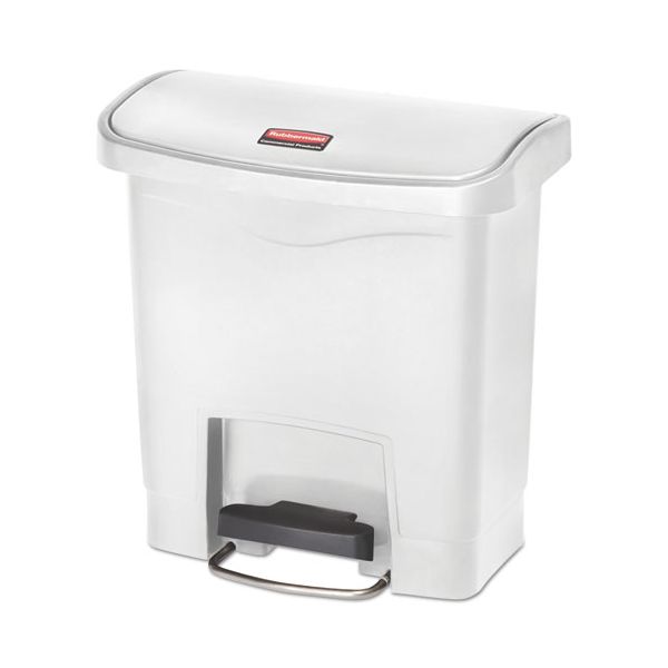 RCP1883554 Rubbermaid Commercial Slim Jim Resin Step-On Container, Front Step Style, 4 gal, White