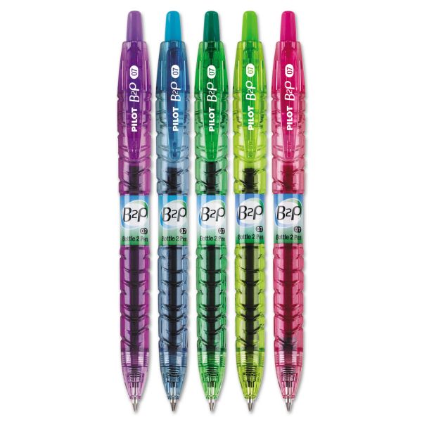PIL36621 Pilot B2P Bottle-2-Pen Colors Recycled Retractable Gel Ink Pen, Assorted, .7mm, 5/Pack