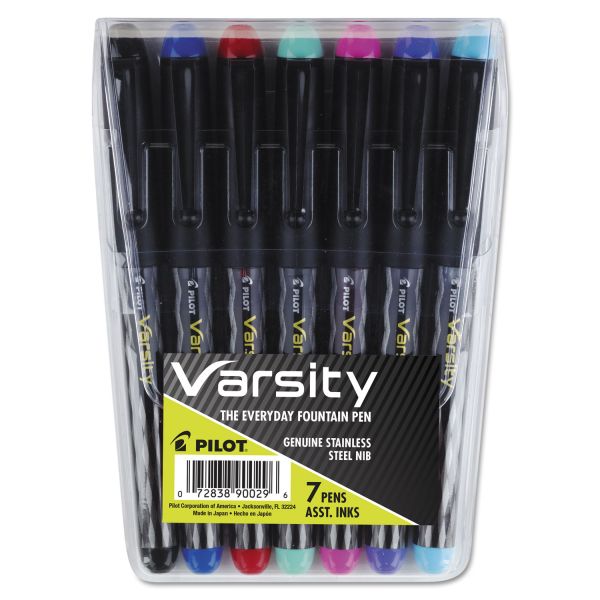 PIL90029 Pilot Varsity Fountain Pen Pack, Assorted Ink, 1mm, 7/Set