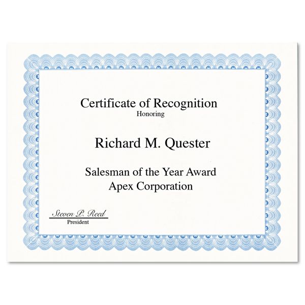 GEO20008 Geographics Parchment Paper Certificates, 8-1/2 x 11, Blue Conventional Border, 50/Pack