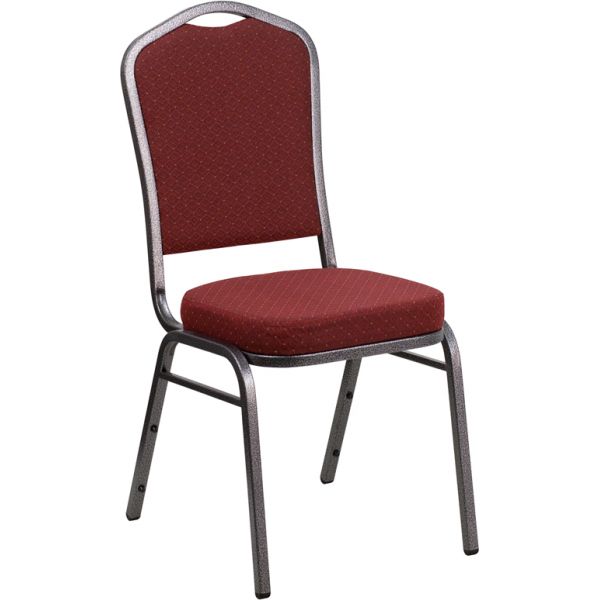 FHFNGC01HTS2201SVGG Flash Furniture HERCULES Series Crown Back Stacking Banquet Chair with Burgundy Patterned Fabric and 2.5'' Thick Seat - Silver Vein Frame