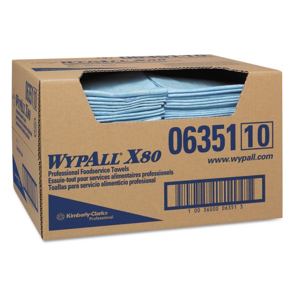 KCC06351 WypAll* X80 Foodservice Paper Towel, Spunlace, 13 1/2 x 24, Blue, 150/Carton