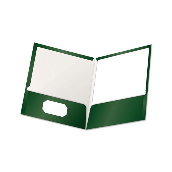 OXF51717 Oxford High Gloss Laminated Paperboard Folder, 100-Sheet Capacity, Green, 25/Box