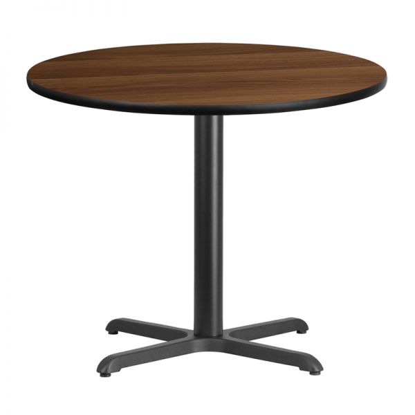 FHFXURD36WALTBT3030GG Flash Furniture 36'' Round Walnut Laminate Table Top with 30'' x 30'' Table Height Base