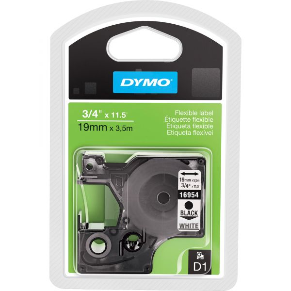DYM16954 DYMO D1 Flexible Nylon Label Maker Tape, 3/4in x 12ft, Black on White