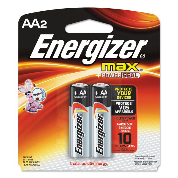 EVEE91BP2 Energizer MAX Alkaline Batteries, AA, 2 Batteries/Pack