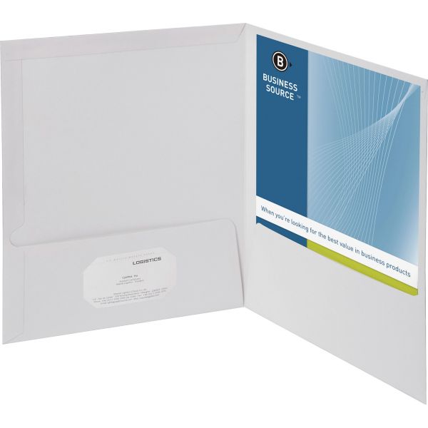BSN44424 Business Source White Two Pocket Folders