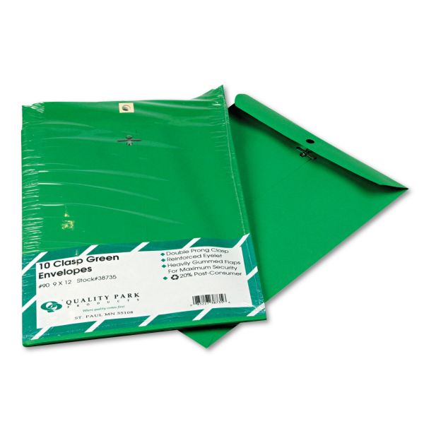 QUA38735 Quality Park Fashion Color Clasp Envelope, 9 x 12, 28lb, Green, 10/Pack