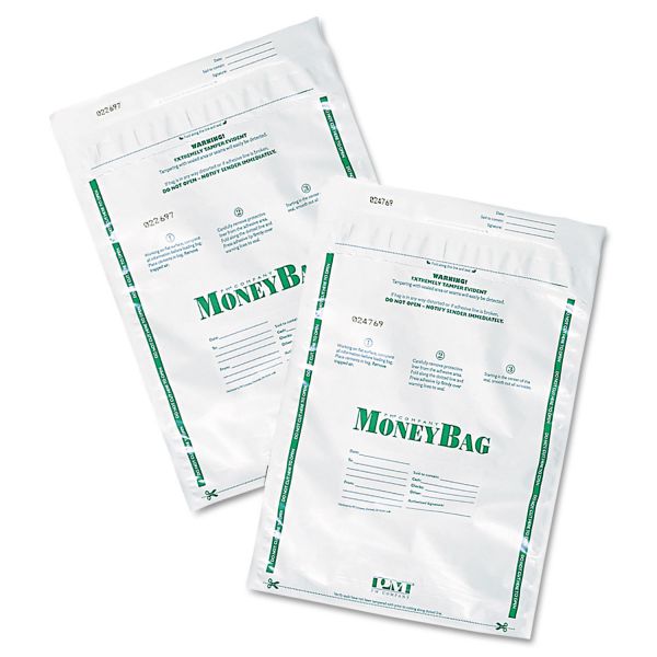 PMC58020 PM Company SecurIT Plastic Money Bags, Tamper Evident, 9 x 12, White, 50/Pack