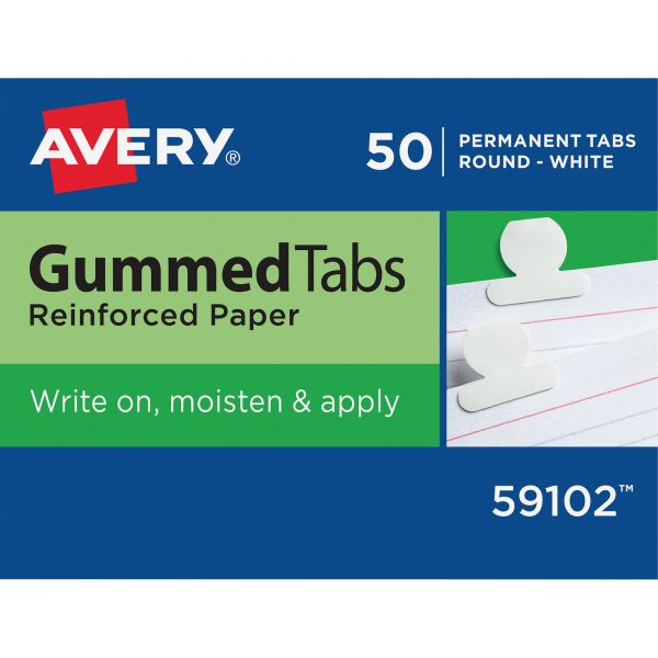 AVE59102 Avery Gummed Index Tabs, 1/2 in, White, 50/Pack