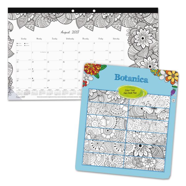 REDCA2917001 Blueline Academic DoodlePlan Desk Pad Calendar w/Coloring Pages,17 3/4 x 10 7/8,2017-2018