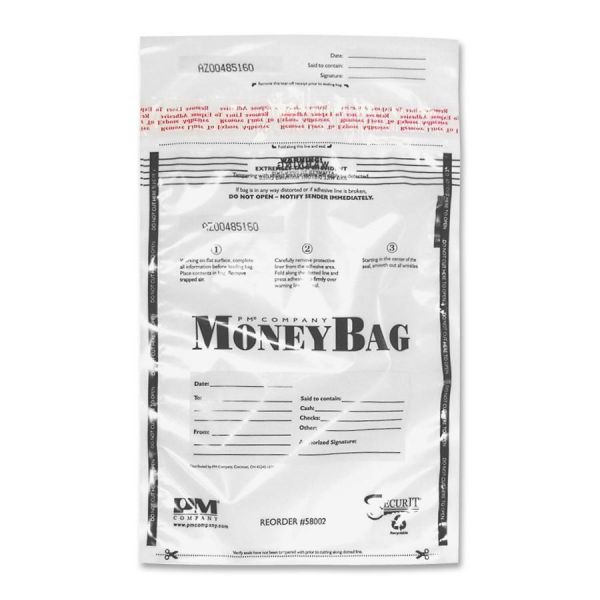PMC58002 PM Company SecurIT Tamper-Evident Deposit Bags, 9 x 12, Plastic, Clear, 100 per Pack