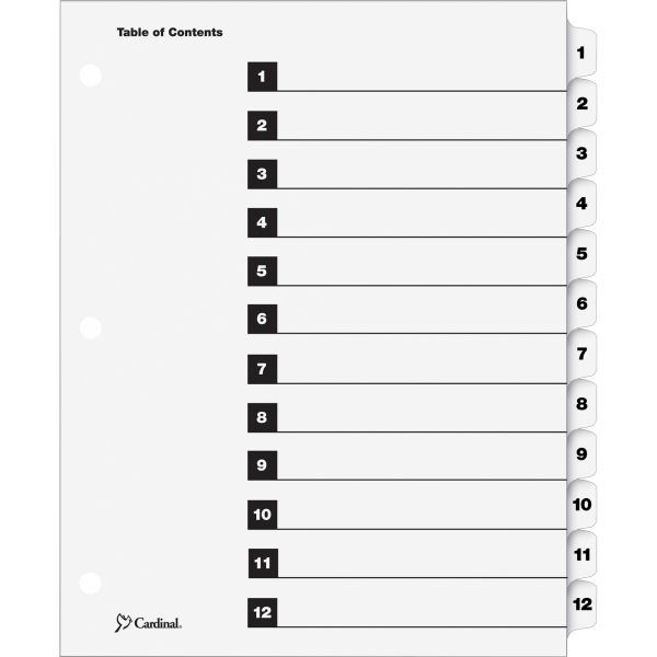 CRD61213 Cardinal Traditional OneStep Index System, 12-Tab, 1-12, Letter, White, 12/Set