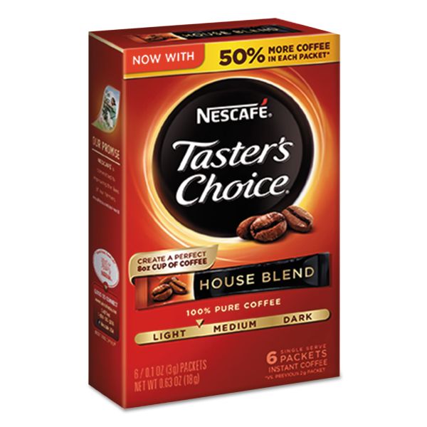 NES32486 Nescafé Taster's Choice House Blend Instant Coffee, 0.1oz Stick, 6/Box, 12Box/Carton