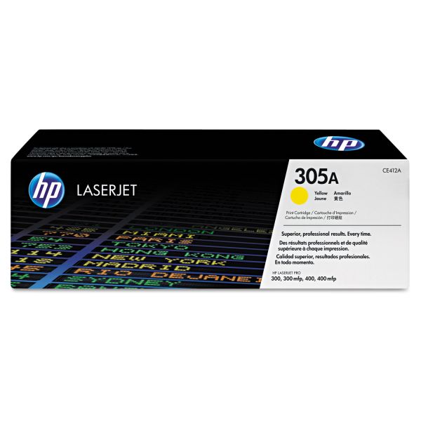 HEWCE412A HP 305A, (CE412A) Yellow Original LaserJet Toner Cartridge, 2600 Page-Yield