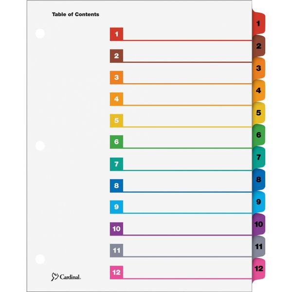 CRD61218 Cardinal Traditional OneStep Index System, 12-Tab, 1-12, Letter, Multicolor, 12/Set