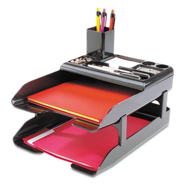 DEF583004 deflecto Corporate Desk Tray Set, Two Tier, Plastic, Metallic Black