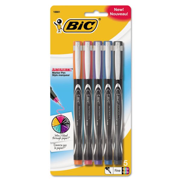 BICFPINAP51AST BIC Intensity Permanent Marker Pen, .5mm, Fine, Assorted, 5/Pack
