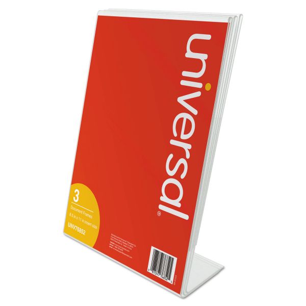 UNV76852 Universal Clear L-Style Freestanding Frame, 8 1/2 x 11 Insert, 3/Pack