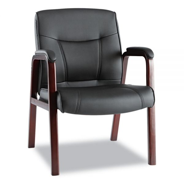 ALEMA43ALS10M Alera Madaris Series Leather Guest Chair w/Wood Trim, Four Legs, Black/Mahogany