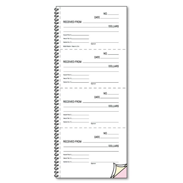 RED23L119 Rediform Money and Rent Unnumbered Receipt Book, 5 1/2 x 2 3/4, Three-Part, 120 Sets/Book