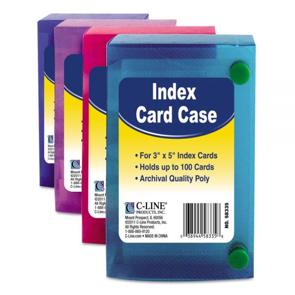 CLI58335 C-Line Index Card Case, Holds 100 3 x 5 Cards, Polypropylene, Assorted