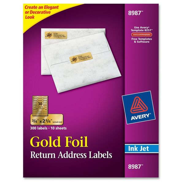 AVE8987 Avery Foil Mailing Labels, 3/4 x 2 1/4, Gold, 300/Pack