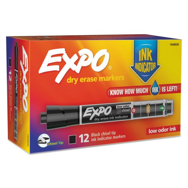 SAN1946630 EXPO Ink Indicator Dry Erase Marker, Chisel Tip, Black, Dozen