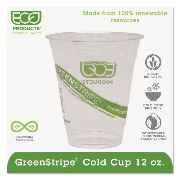 ECOEPCC12GS Eco-Products GreenStripe Renewable & Compostable Cold Cups - 12oz., 50/PK, 20 PK/CT