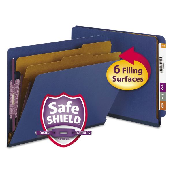 SMD26784 Smead Pressboard End Tab Classification Folders, Letter, 6-Section, Dark Blue, 10/Box