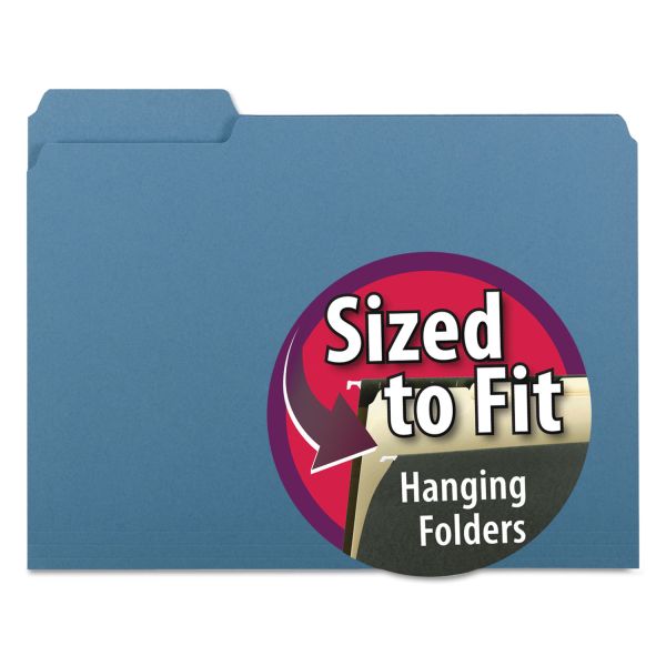 SMD10239 Smead Interior File Folders, 1/3 Cut Top Tab, Letter, Blue, 100/Box
