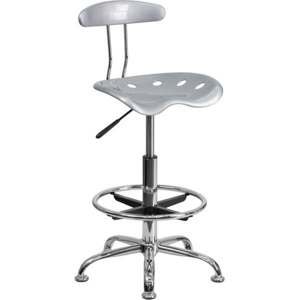 FHFLF215SILVERGG Flash Furniture Vibrant Drafting Stool with Tractor Seat