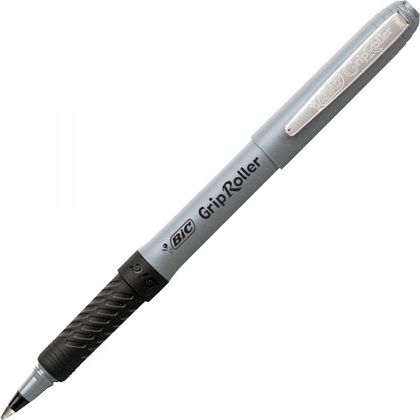 BICGRE11BK BIC Grip Stick Roller Ball Pen, Black Ink, .7mm, Fine, Dozen
