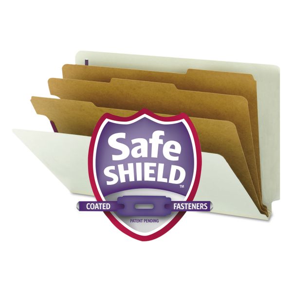 SMD29820 Smead Pressboard End Tab Classification Folder, Legal, 8-Section, Gray/Green, 10/Box