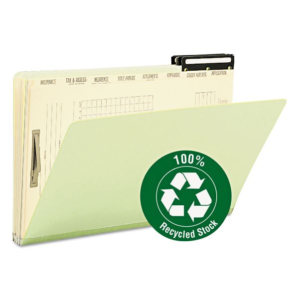 SMD78208 Smead Pressboard Mortgage File Folder with Dividers & Metal Tab, Legal, Green, 10/Box
