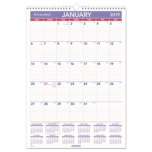 AAGPMLM0228 AT-A-GLANCE Erasable Wall Calendar, 12 x 17, White, 2019