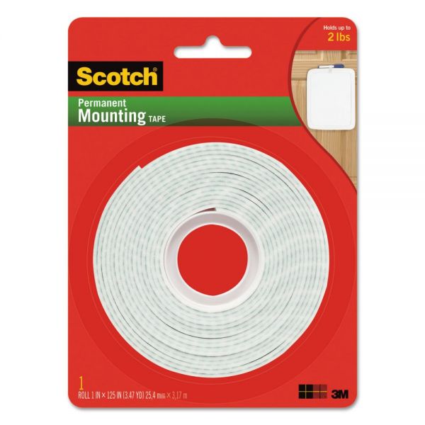 MMM112L Scotch Permanent High-Density Foam Mounting Tape, 1" Wide x 125" Long