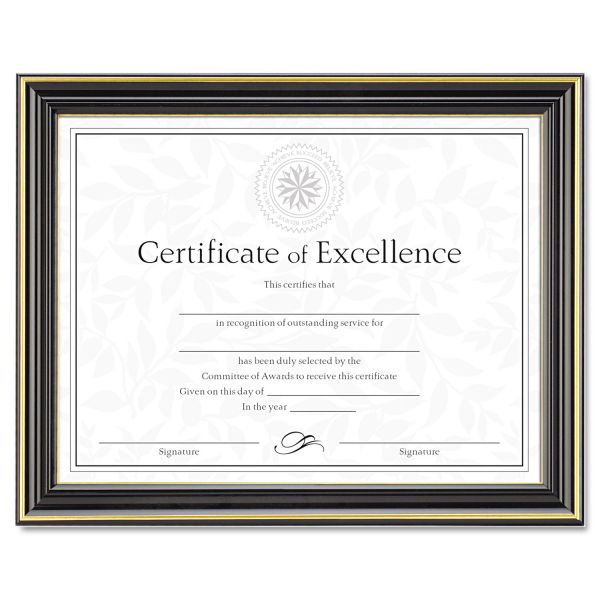 DAXN2709N6T DAX Gold-Trimmed Document Frame w/Certificate, Wood, 8 1/2 x 11, Black