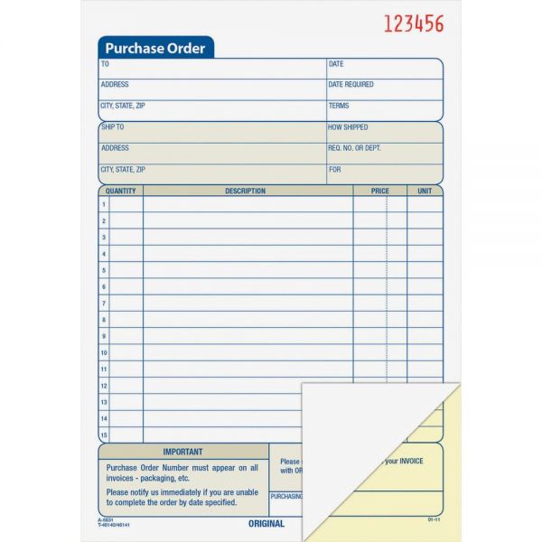 ABFDC5831 Adams Carbonless Purchase Order Statement