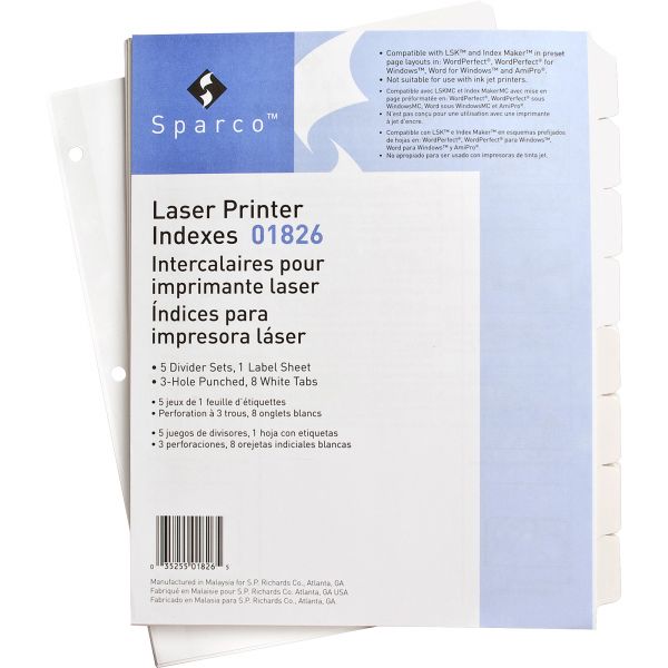 SPR01826 Sparco Laser Printer Index 8-Tab Dividers