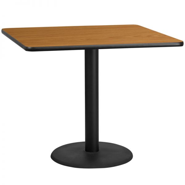 FHFXUNATTB4242TR24GG Flash Furniture 42'' Square Natural Laminate Table Top with 24'' Round Table Height Base